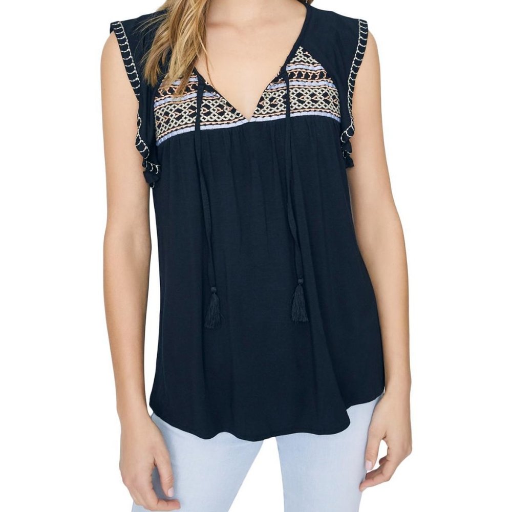Sanctuary Wild Belle black embroided cap sleeve boho tank top